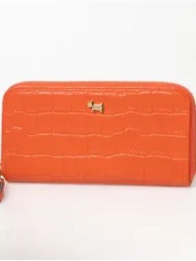 Orange Croc-Embossed Zip Wallet